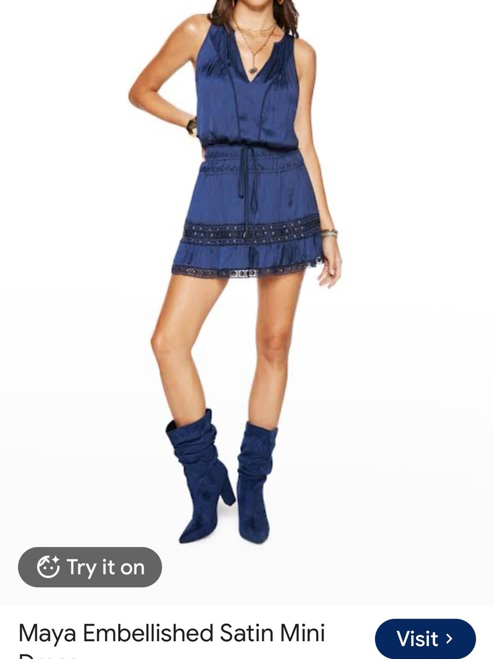 Ramy Brook Maya Embellished Satin Mini Skirt in Navy